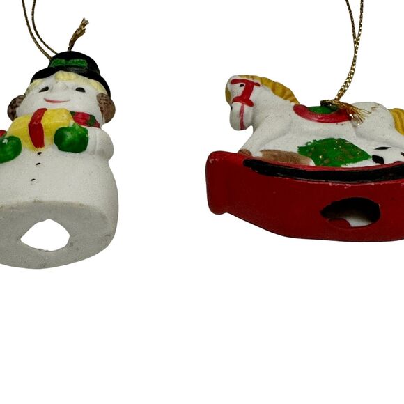 Vintage Christmas Ornaments Lot of 3 Snowman Rocking Horse Stocking Festive - Picture 6 of 7